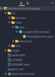 Chapter 4. Changing the quickstart code To change your project code and preview the results: 1. In your Che workstation view, navigate to: src > main > Java > io.openshift.booster > HttpApplication.