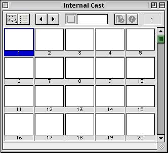 Click the Cast Window icon on the Toolbar and the Cast window will appear, titled Internal Cast, it