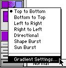 To apply a Gradient to a Paintbrush, Shape or Paint bucket: Choose the colours in the gradient colour palettes by clicking and holding on the Gradient Color Boxes.