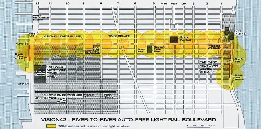 vision42 river-to-river with 16 pairs of stops, light rail