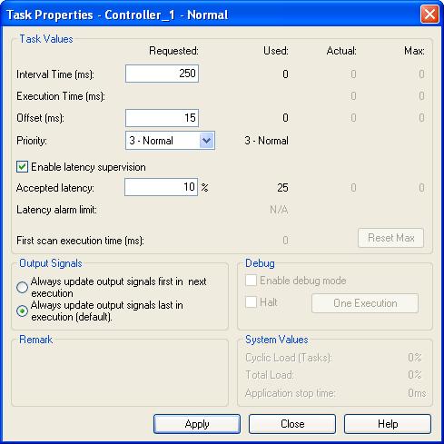 Latency Supervision Section 1 Basic Functions and Components 2. Right-click a task and select Properties from the pop-up menu. A Task Properties dialog box opens.