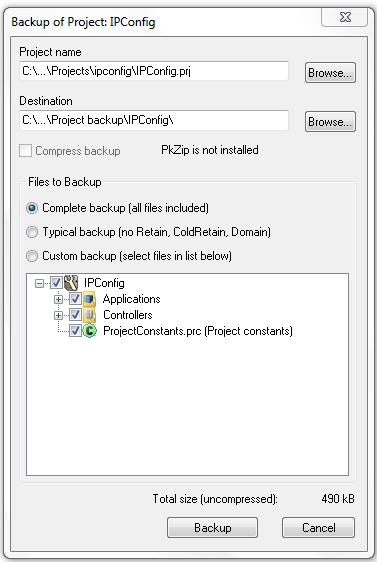 Backup Section 5 Maintenance and Trouble-Shooting Backup Compact Control Builder suggest the current project in Project Explorer for backup, or you can browse via a button to another project on your