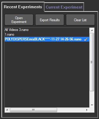 Older experiments can be opened using the Open Experiment button or the File menu Open Experiment command. The files available for the loaded experiment are listed in the Current Experiment tab.