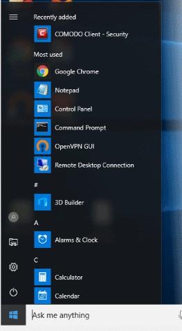 Windows Defender Start Menu Click Start and select All Apps > Comodo > Comodo Client Security Note - the start menu varies slightly for different Windows versions.