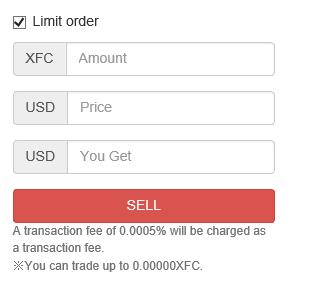 < Trade XFC to USD > Choose SELL XFC amount you pay USD amount you buy Start trading You can place market buy order which will automatically sell