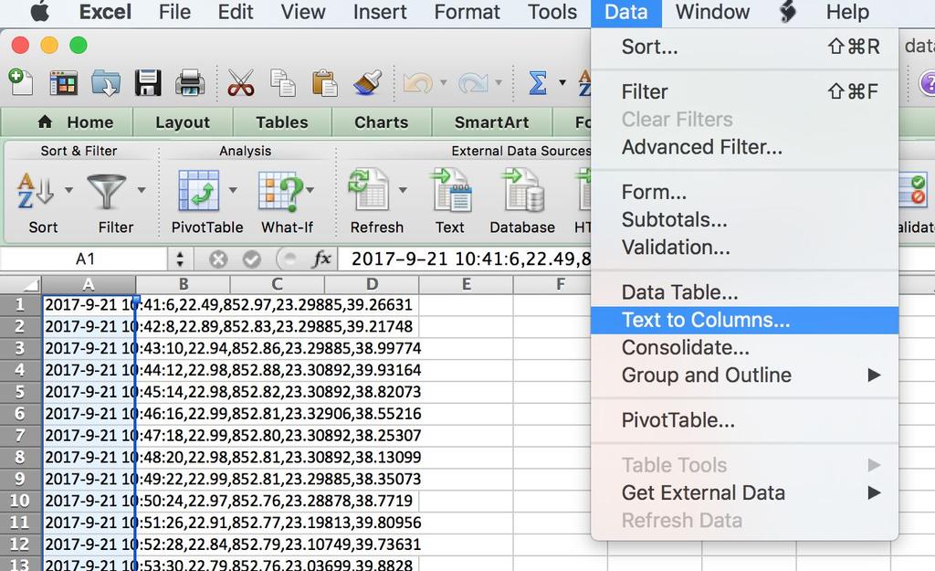 In order get the data into separate columns you will need to select column A.