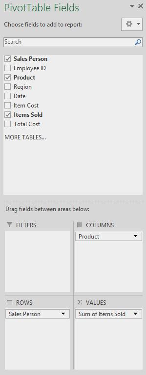 BUILD PIVOTTABLE 1. Click on the Pivot Table place holder or place your cursor in any cell within the pivot table data The pivot table fields window displays at the right.