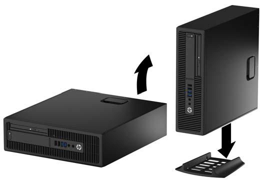 Changing from desktop to tower configuration The Small Form Factor computer can be used in a tower orientation with an optional tower stand that can be purchased from HP. 1.
