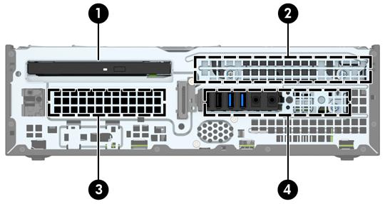 18. Lock any security devices that were disengaged when the access panel was removed. 19. Reconfigure the computer, if necessary. Drive positions 1 9.5mm slim optical drive bay 2 3.