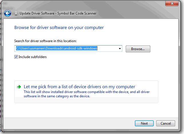 computer (see Figure 13). Figure 13: Browse for driver software on your computer f.