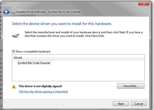 k. Click OK. A dialog box appears with the hardware device (see Figure 16). Figure 16: Driver selection l. Click Next. m.