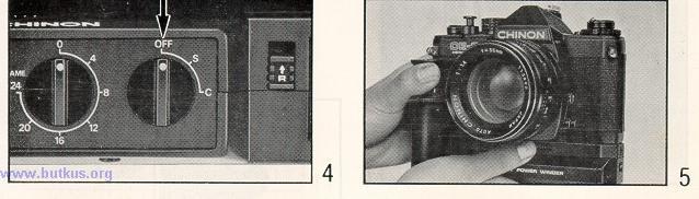 2. The C / S Dial should be turned to the off position (Fig. 4).www.4.butkus.org 3. Insert the guide pin (4) into the pin receptacle located on the bottom of the camera.