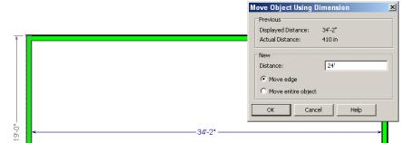 19. Select the horizontal dimension (by moving the cursor over the dimension text and then clicking the left mouse button once.. This opens the Move Object Using Dimension dialog box.