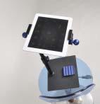 Tilt and Rotation: self locking mechanism. Tablet size: 256mm down to mini ipad Base: steel plate.