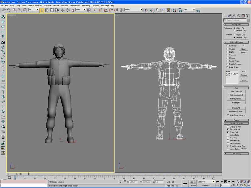 B Low Resolution Character (25,000 polys) 3ds max offers several tools to help artists build a low resolution cage and then scale it up