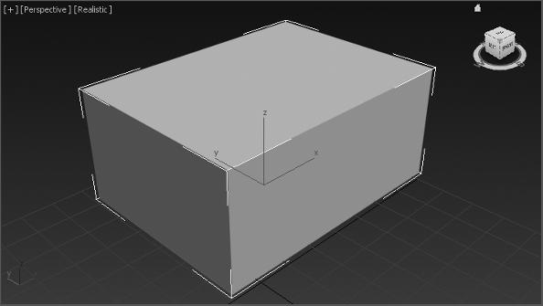 Notice that the box in the Perspective viewport begins to widen as the value in the Width input box increases, as shown in Figure 1.49. Figure 1.49 Adjust the Width of the box 2.