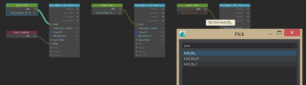 Also, let s edit the speed for each Animation node, just do a small variation so that the bird won't be flying exactly at the same speed.