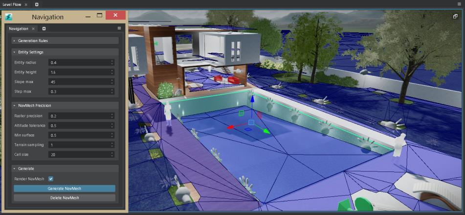 Re-generate the NavMesh in the Navigation panel and you'll see the water surface is no longer included in the NavMesh.