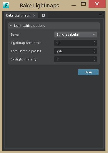 The settings are quite simple: the Lightmap Texel Scale is the definition of the lightmap, higher values give better results but will take more time to compute.