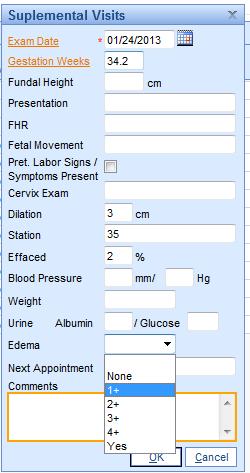 - Edema can now be captured using a dropdown box of None, 1+, 2+, 3+, 4+, and Yes.