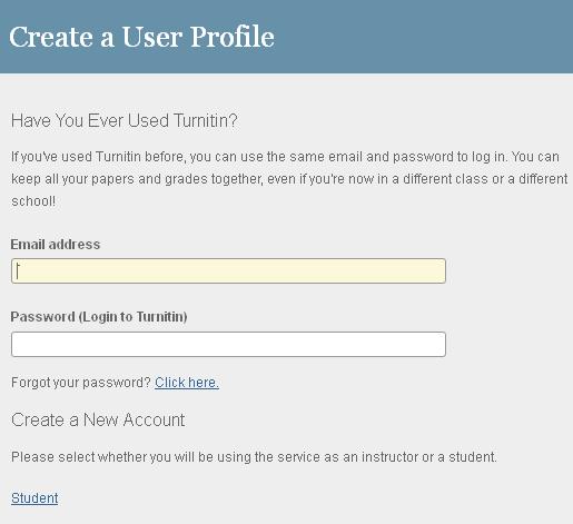Create a new account 1. Go to www.turnitin.com 2. Click on Create Account located above 3. Select your account type as a Student 4.