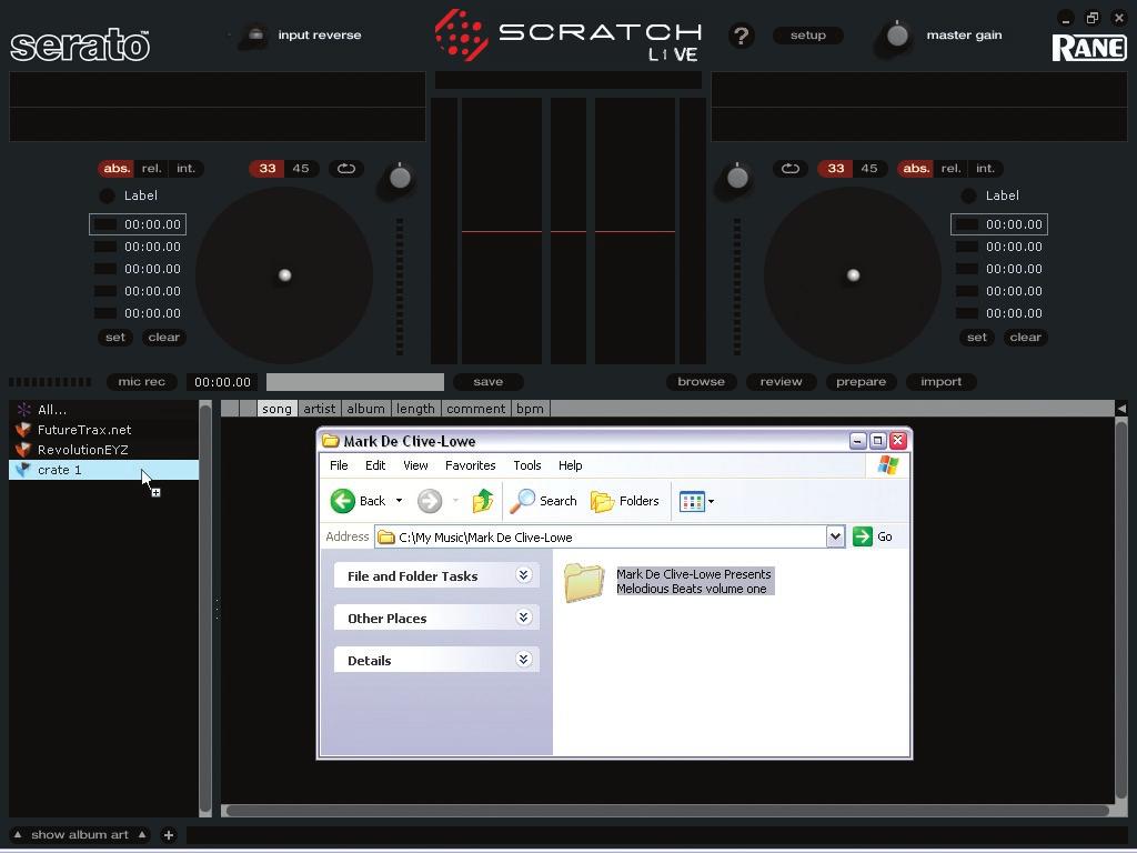 When you first run Scratch LIVE, your library contains only the pre-installed tracks.