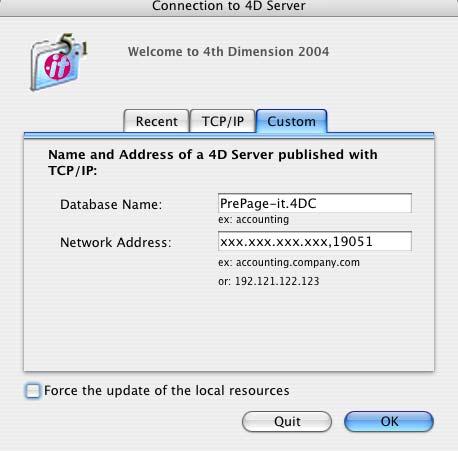 machine where the PrePage-it Client Engine is installed). For example, if the server s IP address is 123.456.789.123, then type 123.