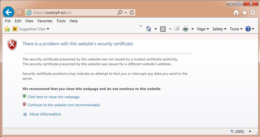 Figure 10: Website Security Certificate Web Page 2. Click Continue to this website (not recommended).