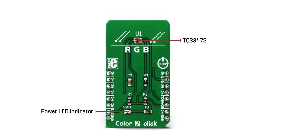 How does it work? The sensor component used on the Color 6 click is the TCS3472 color light to digital converter with IR filter, from ams.