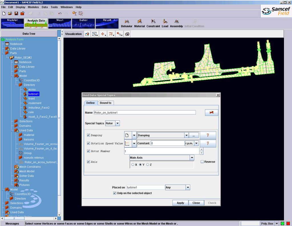 Parts Rotation speed After having imported a rotor as part, the rotation speed data is available in the part data tree.