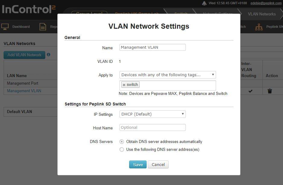 Define a new VLAN To add a new VLAN click on the Add VLAN Network
