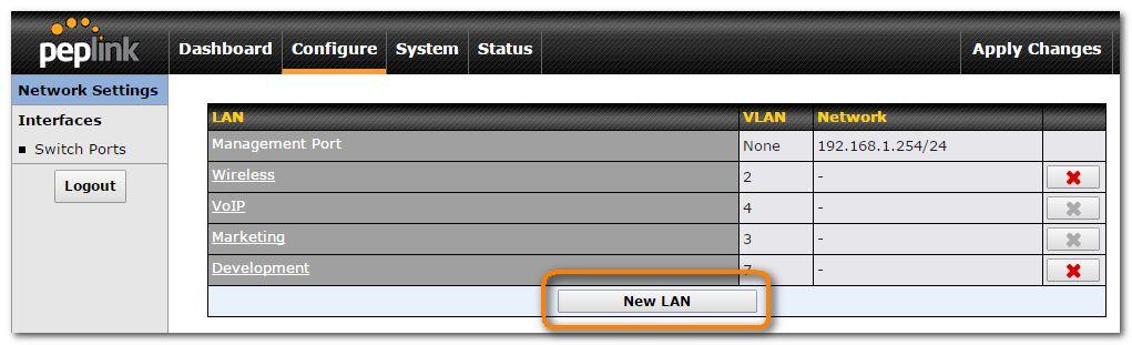Standalone menu options > Configure > Network Settings VLANs