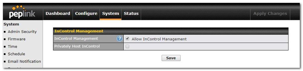 When this checkbox is checked, the device's status information will be sent to the Peplink InControl system.