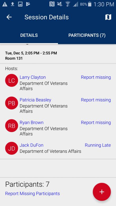 Reporting Absent Participants If you have arrived at the session room and the participants are not present at the session start time, you can use the app to report them