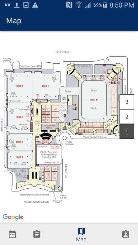 Using the Map Component The Map component provides floor plans for each level of the venue, allowing you to find session