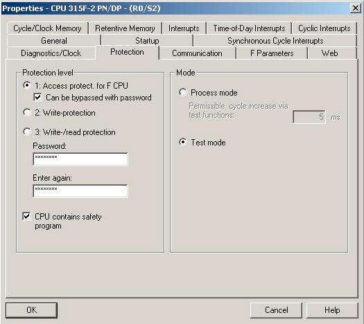 Configuring the F-CPU In the Properties window of the F-CPU, under