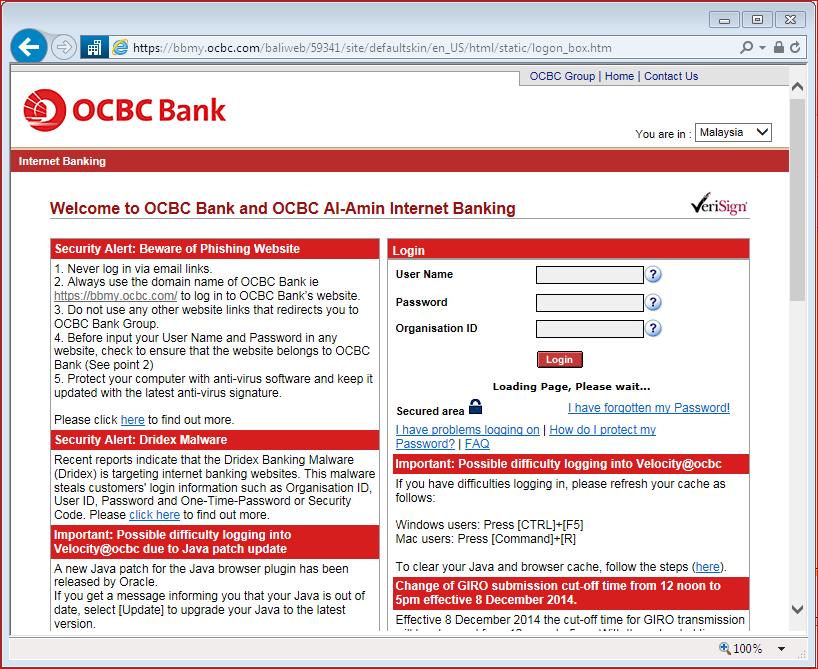 Java 8 Update 60 (difficulty logging into Velocity@ocbc) You will be not able to login to Velocity@ocbc after you have