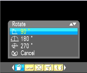 Rotate The rotate feature will only work for images on the SD card that is inserted. 1. Press Menu Button. 2. Press Right/Left button to select the rotate icon. 3.