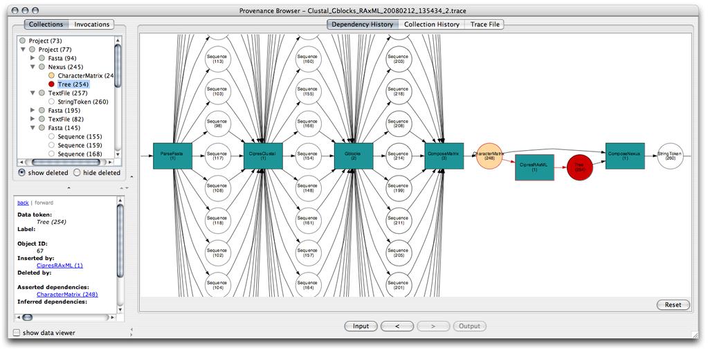 Fig. 3. The provenance browser of Kepler/pPOD showing the integrated dependency graph for a run of the workflow specified in Fig. 1. Fig. 4.