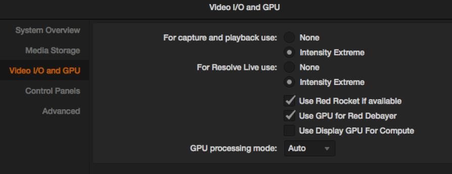 112 Choose the Video I/O and GPU Choose Intensity Shuttle
