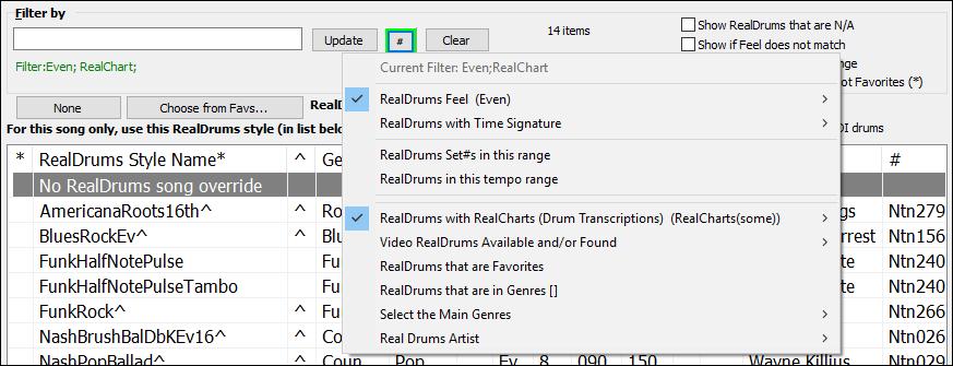 The filter [#] button in the RealDrums Picker works like the one in the RealTracks Picker.
