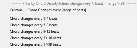 For example, you can search titles with chord changes in every 1-4 beats.