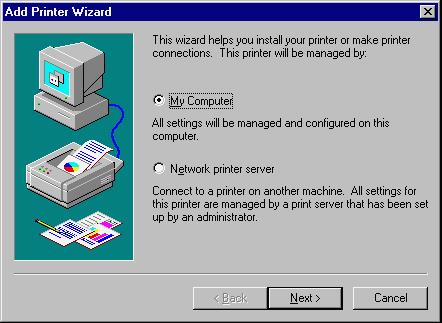 3. Select My Computer and click Next 4. Select the port the printer is connected to and click Next.
