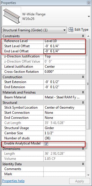 Beams When you are modeling beams in Revit the physical model should be offset below the slab.