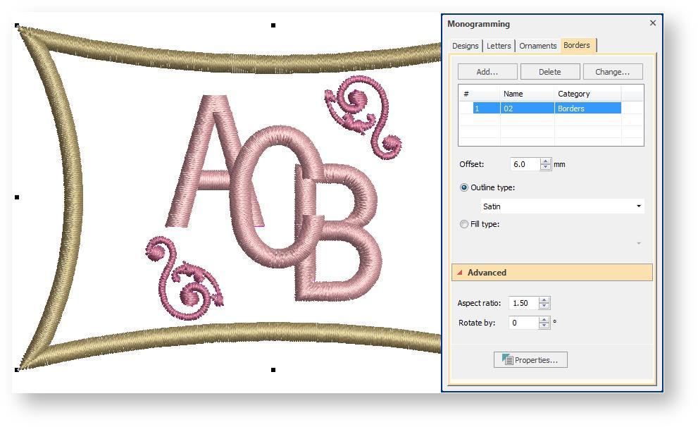 Monogram borders You can add your own borders to the built-in collection via the Advanced Digitize toolbox.