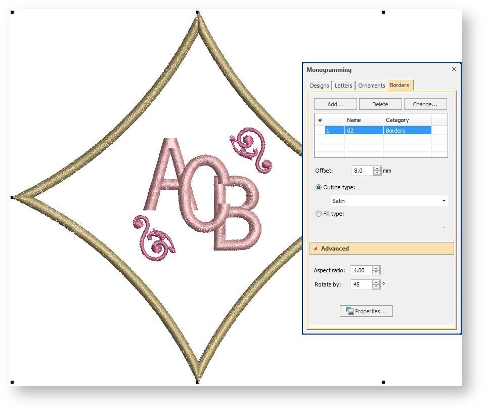 Monogram borders Add multiple borders Add up to four borders to the selected monogram.