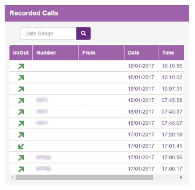 Recorded Calls The Employee Dashboard contains a section on Call Recording where the user has had this enabled by a Company Administrator.