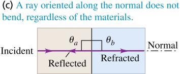 Reflection and refraction: Case 3 of 3 In the case of normal incidence, the transmitted ray is not bent at all.