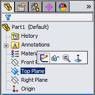 Click Top Plane in the Feature Manager and click Sketch on the Context toolbar, Fig. 1. Step 3.
