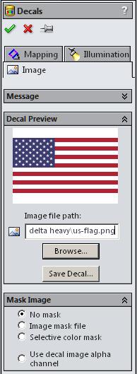 In the Decals Property Manager Image tab: under Decal Preview, Fig. 12 open us-flag.png Step 4.